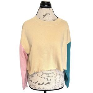 Forever 21 Sweatershirt Womens Size Medium  Crop Cut Color Block Long Sleeve